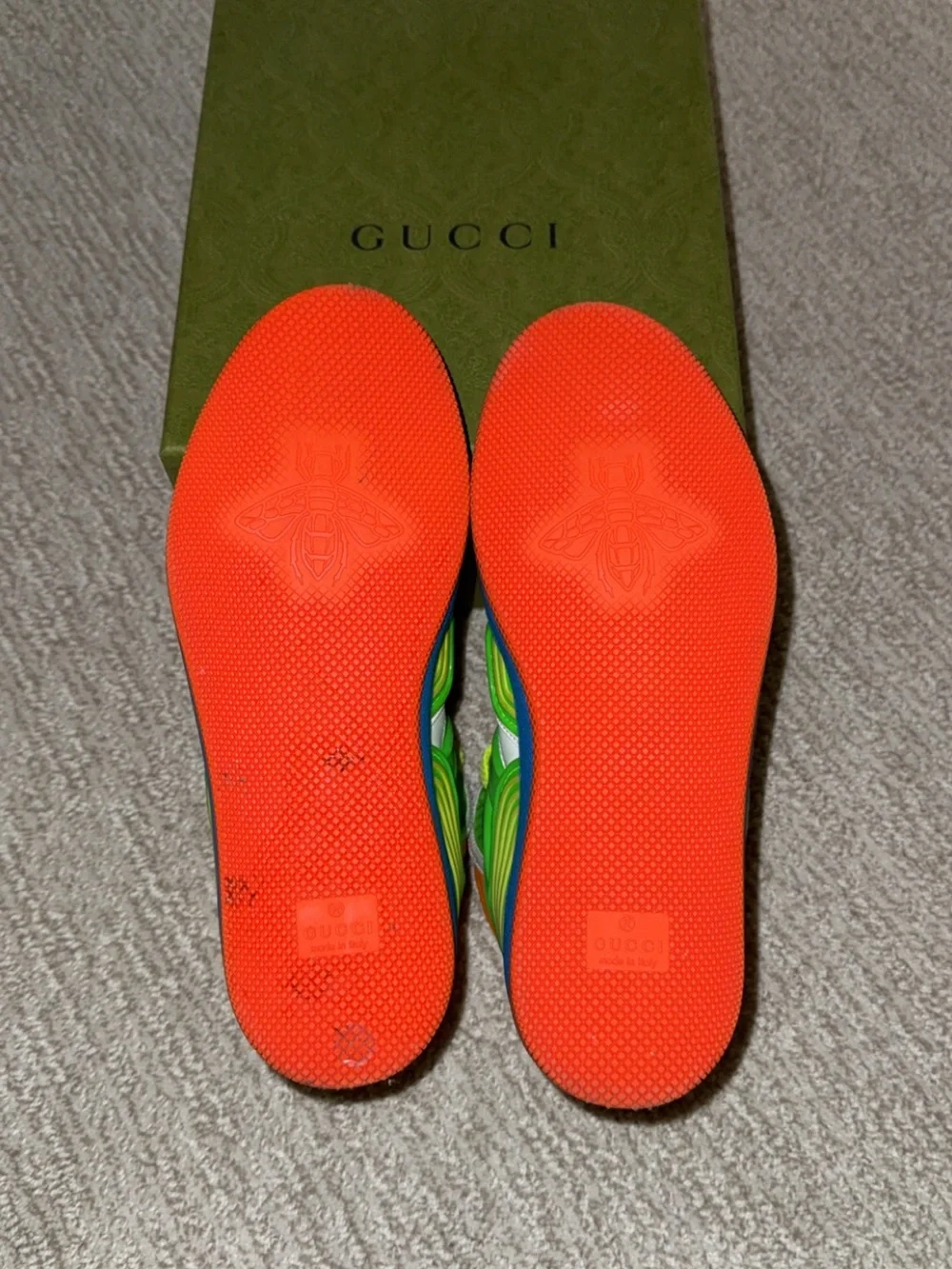 Gucci Kids Neon Green Orange Blue White High-Top Sneakers